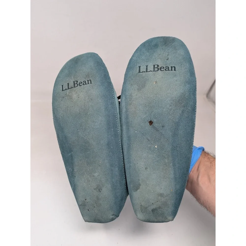 LL Bean Wicked Good Slippers Mocs Moccasin Kid's Size 6 Teal Blue Shearling VTG